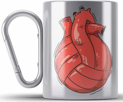 Produktbild von Trendation - Herz Edelstahl Tasse Karabiner Valentinstag Volleyball Spieler Karabiner Edelstahl Tasse Karabiner Edelstahl Geschenk für Sie Ihn Liebe Blumen Volleyball Trainer Coach Grafik (Silber)
