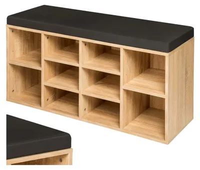 Produktbild von Schuhschrank mit Sitzbank, Schuhregal, Sitzbank mit Stauraum für 10 Paar Schuhe, Garderobe, Schuhbank - dunkelgrau/Eiche hell