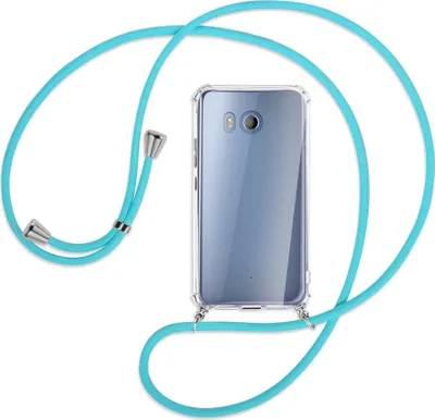 Produktbild von Handykette Backcover-Schutzhülle mit Band (Metall silberfarben) für HTC U11 - türkis