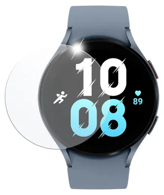 Zdjęcie produktu dla Stałe ochronne szkło hartowane do smartwatcha Samsung Galaxy Watch5 44 mm, 2 sztuki w opakowaniu, przezroczyste