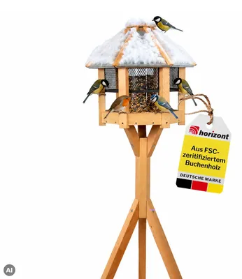 Produktbild von horizont Vogelfutterhaus mit Ständer aus Buchenholz, 134 cm hoch