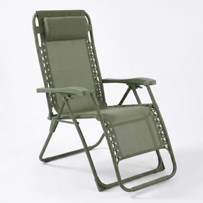 Image de CASABEL chaise pliante Zéro Gravité Vert sauge, fauteuil extérieur inclinable et confortable, Acier et toile Textilene résistante
