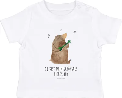 Produktbild von Mr. & Mrs. Panda Organic Baby Shirt Bär Lied 12. - 18. Monat - Weiß - Geschenk, T-Shirt, Teddy, Top, Liebe, Valentinstag, Spruch, , Herz, Babyshirt