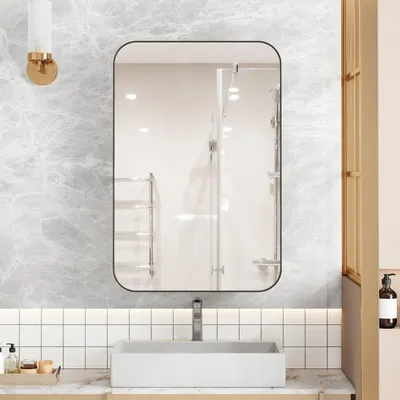 Image de OKWISH Armoire Miroir Murale - Meuble de Salle de Bain avec Rangement et Étagères Réglables, Cadre Métal, Meuble de Rangement Noir