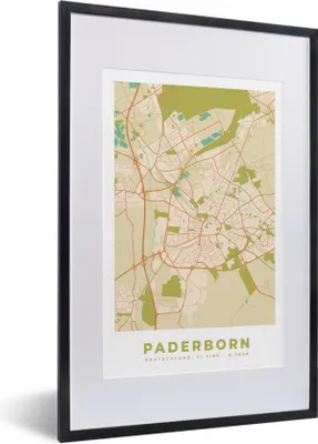 Produktbild von MuchoWow® Gerahmtes Poster Jahrgang - Paderborn - Karte - Stadtplan 40x60 cm - Poster mit Schwarzem Bilderrahmen Wandposter Rahmen Foto Bilder - Poster in Rahmen