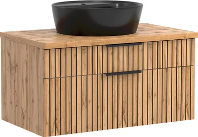 Produktbild von Waschtisch 80cm, Waschbecken matt schwarz, Eiche, LIVINGSTON-03