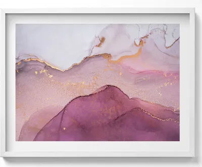 Produktbild von Rosa Abstraktes mit Gold– Wandbild mit Rahmen – Gerahmtes Bild  – Wanddekoration – 80x60 cm –  Weiß Rahmen