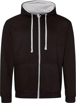 Immagine prodotto di Just Hoods JH053 | Felpa con cappuccio Varsity Zoodie con zip - Colore: Jet Black/Heather Grey - Taglia: L