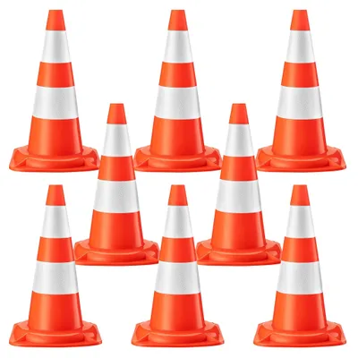 Verkehrskegel 8er-Set, 50 cm, PVC, reflektierend, Orange