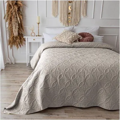 Productafbeelding van Unyqoos® Gewatteerde sprei, 200 x 220 cm, 100% polyester, zacht beige – extra groot, geschikt als overtrek voor bed en bank, wasbaar op 30°C,  100 gecertificeerd