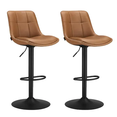 Produktbild von VASAGLE Barhocker 2er Set, höhenverstellbar, drehbar, mit Rückenlehne und Fußstütze, Karamellbraun