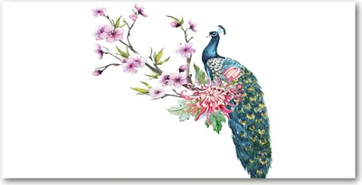 Produktbild von Tulup Glas-Bild -140x70- Wandkunst Dekorative Wand für Küche & Wohnzimmer - Tiere - Pfau und Blumen - Mehrfarbig