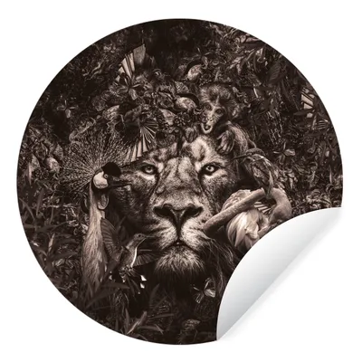 Produktbild von MuchoWow® Runde Wandtattoo - Wandsticker Tapete Aufkleber Tier - Afrika - Schwarz - Weiß Ø 50 cm Selbstklebend und Repositionierbar - Wandaufkleber - Kreis - Wand Kreis - Wand Bild - Foto Tapete - Selbstklebende - Wohnzimmerdekoration - Wand Dekoration - Kinderzimmer