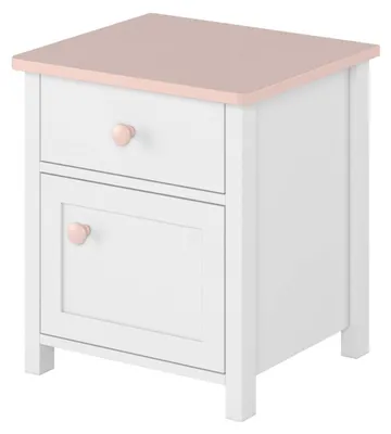 Imagen del producto de Mesita de noche con 1 puerta y 1 cajón blanco / rosa LUNA LN07