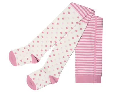 Produktbild von Kinder Strumpfhosen aus Baumwolle Ringel und Punkte Rosa Größe 98-104
