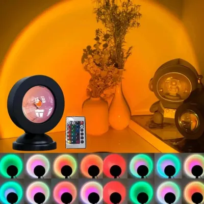Produktbild von Sunset Lampe Sonnenuntergangslicht mit USB 16 Farben 16 Modi 180° Drehung RGB Nachtlicht Projektionslampe für Schlafzimmer Party Deko