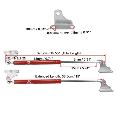 Image de 2Pcs 15 pouces 400N/40KG Rouge Universel Hydraulique Support Tige pour Voiture