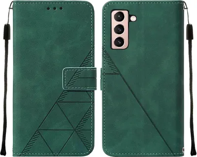 Produktbild von Galaxy S21 5G Hülle, Schlank Prägung Flip Leder Kartenfächer Schutzhülle mit Ständer für Samsung Galaxy S21 5G Grün