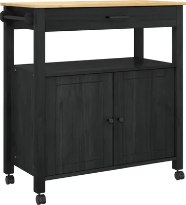 Image de vidaXL Chariot de cuisine MONZA Noir 84 x 40 x 88,5 cm Bois massif Pin