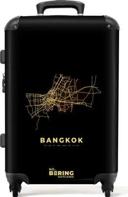 Produktbild von NoBoringSuitcases.com® Großer Koffer - Bangkok - Stadt - Karte - Stadtplan - Gold - Kombinationsschloss TSA - Hartschalen Trolley 4 Rollen - 72 liter - Reisekoffer - 66 cmKoffer Mittelgroß 67x43x25 cm, 72L,