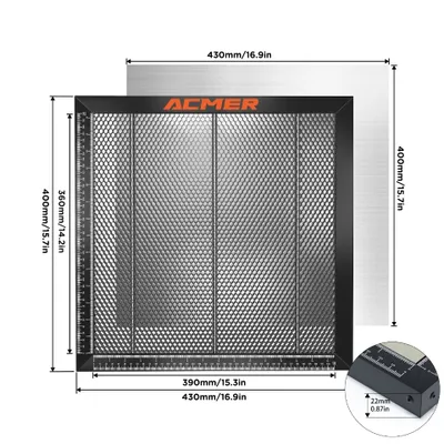 Zdjęcie produktu dla Stół laserowy o strukturze plastra miodu, trwała konstrukcja metalowa, szybkie odprowadzanie ciepła, 430 x 400 mm