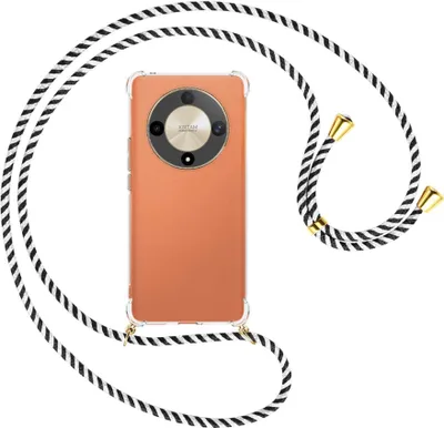 Produktbild von Handykette Backcover-Schutzhülle mit Band (Metall goldfarben) für Honor X9b (6.78'') - schwarz/weiß gestreift