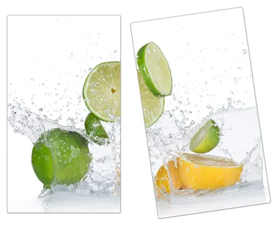 Produktbild von Spritzschutz Herdabdeckplatte Schneidebrett aus Glas Zitronen und Limetten 2-Teilig (60x52cm)