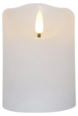Produktbild von Kleine Echtwachskerze ,Flamme Rustic', Batterien, Timer, warmweiß flackernd, weiß, H 10cm, Ø 7,5cm