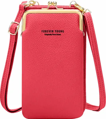 Produktbild von Smartphone-Schultertasche aus genarbtem Kunstleder mit mehreren Fächern rosa