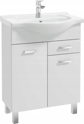 Productafbeelding van Stamar badkameronderkast, vrijstaand, 65 cm, wit, glanzend, met keramisch wastafelblad
