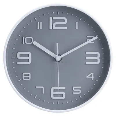 Runde stille Wanduhr 20 cm, große Ziffern, modern, grau