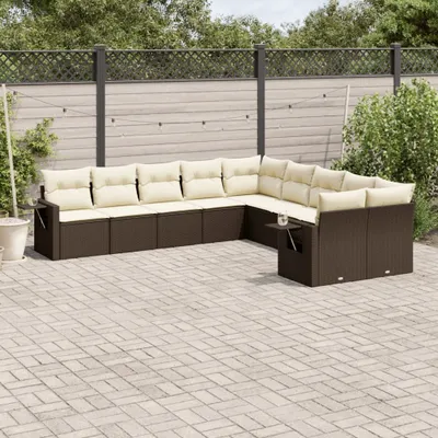 Produktbild von Design 10-tlg. Garten-Sofagarnitur mit Kissen Braun Poly Rattan, Gartenmöbel-Sets 2024 Neu