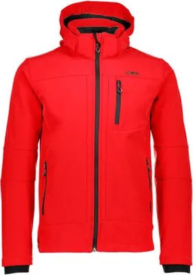 A red jacket with black accents and a hood, displayed against a white background.