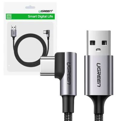Zdjęcie produktu dla Ugreen Kątowy Kabel Przewód Usb - Usb Typ C 1M 3A Szary (50941)
