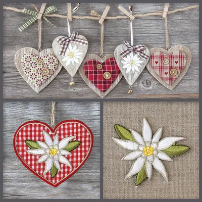 Produktbild von 20 Servietten Edelweiss Decorations – Herzen und Edelweiß 33x33cm