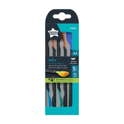 A package of Tommee Tippee Softee weaning spoons.