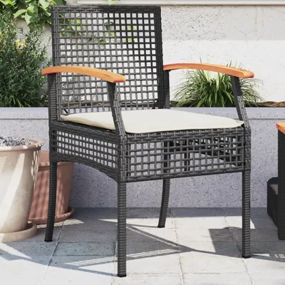Produktbild von Design Gartenstühle mit Kissen 2 Stk. Schwarz Poly Rattan Akazienholz, Gartenstühle 2024 Neu