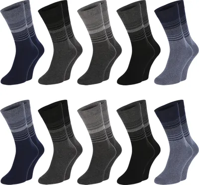 Produktbild von Chili Lifestyle Streifen Socken Herren Damen, Weichbund ohne Gummidruck, recycelte Baumwolle, 10 Paar, schwarz, grau, jeansblau, 39-42 / 43-46