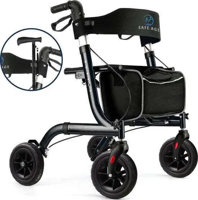 Produktbild von Safe Age® Rollator: Leicht und faltbar – mit Sitzfunktion – für drinnen und draußen – inklusive Rückenlehne und Gehstockhalter"