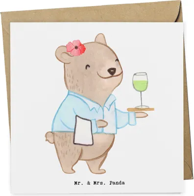 Produktbild von Mr. & Mrs. Panda Grußkarte Restaurantfachfrau Herz - Weiß - Geschenk, anlasskarte, faltkarte, doppelkarte, Glückwunschkarte, Klappkarte
