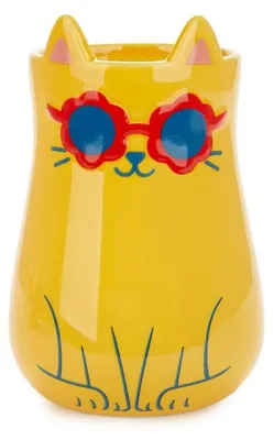 Katzenvase aus Keramik, gelb, 17 cm, dekorativ