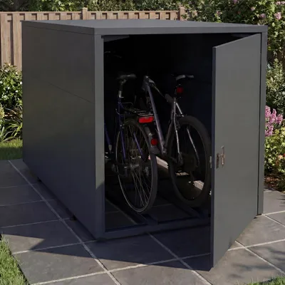Produktbild von 2er-Fahrradgarage HWC-P93, Fahrradunterstand Fahrradbox Bikebox, abschließbar verzinkter Stahl 123x113x208cm  anthrazit