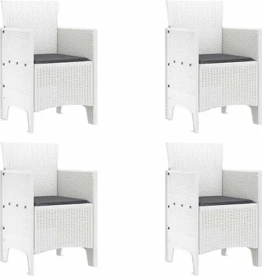 Image de vidaXL Chaise de jardin avec coussin 4 pièces Blanc 53 x 49 x 85 cm Polypropylène