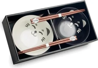 Produktbild von Edo Japan | Schalen Set - Schwarz - 4 Teile - Mikrowellengeeignet - Katzenmotiv