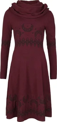 Produktbild von Black Premium by EMP Damen bordeaux Mittellanges Kleid mit Schalkragen und eingesticktem Muster L