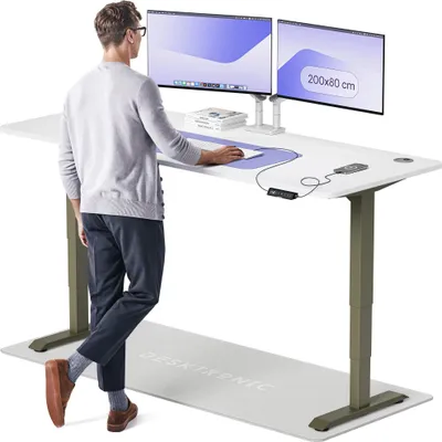 Image de Desktronic HomePro Bureau électrique réglable en hauteur 200x80cm vert/blanc avec fonction mémoire, technologie anti-collision, ports de charge USB-A et USB-C