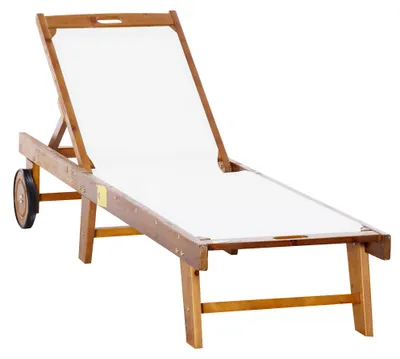 Produktbild von Sonnenliege Relaxliege Gartenliege Gartenmöbel verstellbar Akazienholz Textil Natur+Weiß 198 x 55 x 30-88,5 cm
