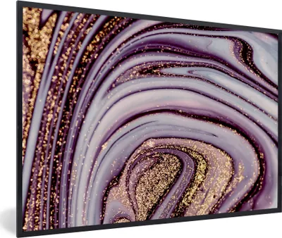 Produktbild von MuchoWow® Gerahmtes Poster Marmor - Rosa - Gold - Glitter - Marmoroptik - Luxus 60x40 cm - Poster mit Schwarzem Bilderrahmen Wandposter Rahmen Foto Bilder - Printing - Wanddeko Schlafzimmer