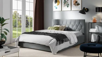 Produktbild von Polsterbett Schlafzimmerbett LORENA 200x200cm Komplettset in Stoff Alova Grau