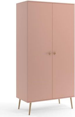 Bettso Kleiderschrank 2-türig mit 2 Regalen kleiderstange Schrank Garderobe modische Jutegriffe für Wohenzimmer Schlafzimmer 100 x 202 IKON Rosa